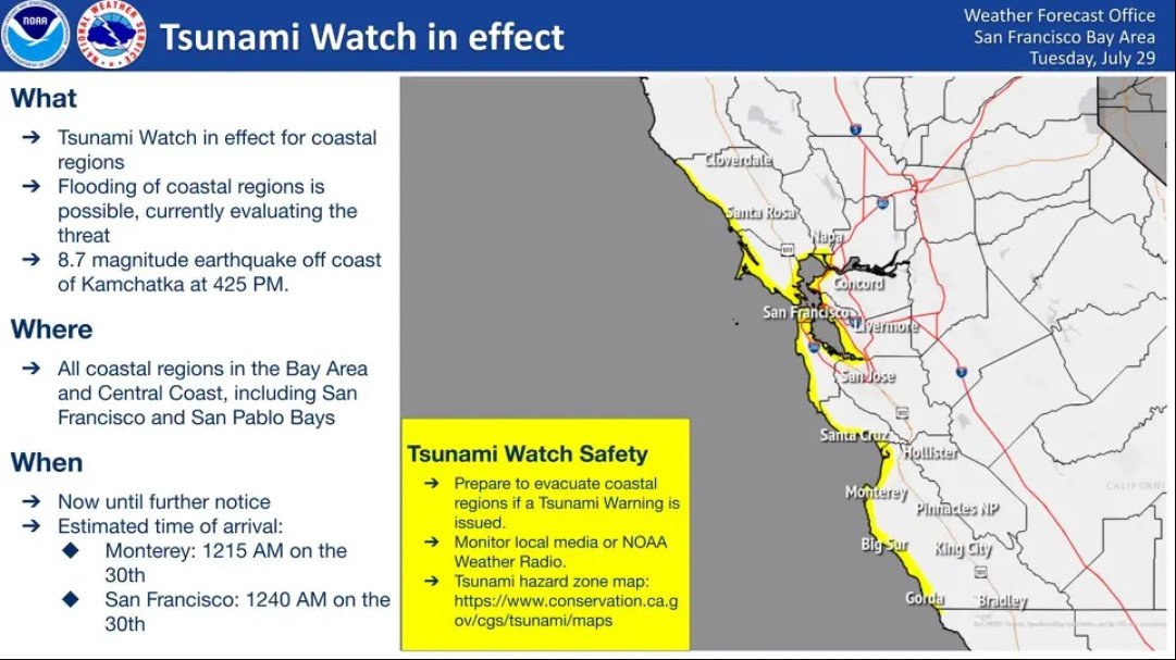 Alerta de tsunami en la costa de California tras poderoso terremoto cerca de Rusia